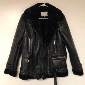 Black leather aviator jacket